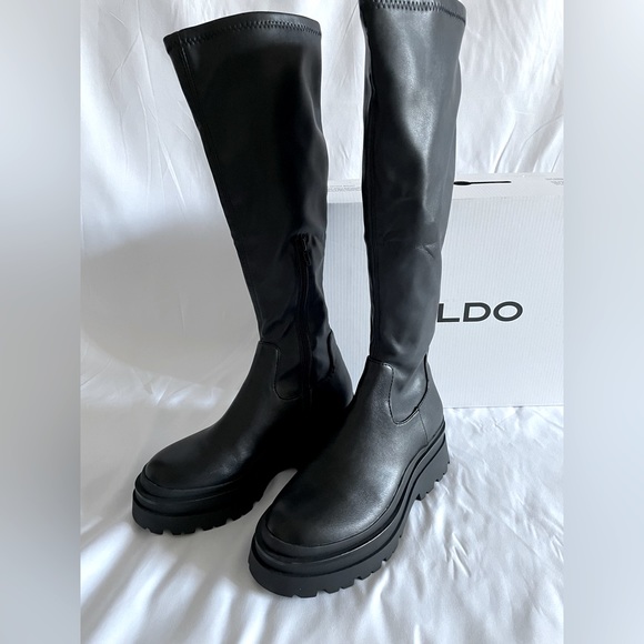 Aldo Women’s Black Lug Sole Knee High Boot Size 7 - Picture 6 of 12